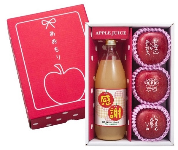 H032 メッセージ入り　赤いりんごと感謝アップルジュース